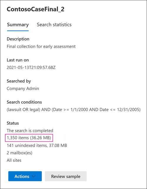 Estimate of results displayed on the search flyout page.