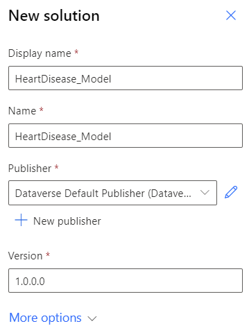 Screenshot of how to create a new solution to add the model and any other components.