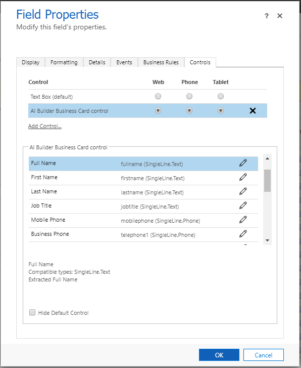 Form editor binding properties screen.