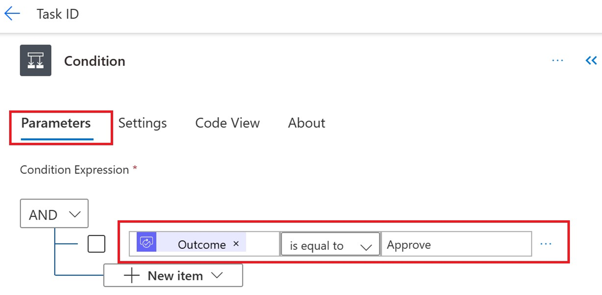 Screenshot of selecting the condition expression parameters.