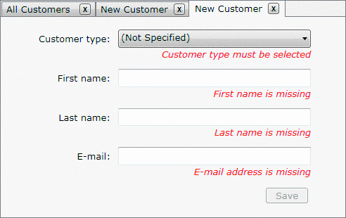 New Customer Data Entry Form