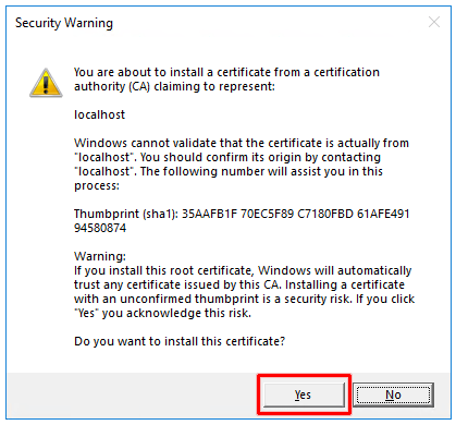 Security warning dialog