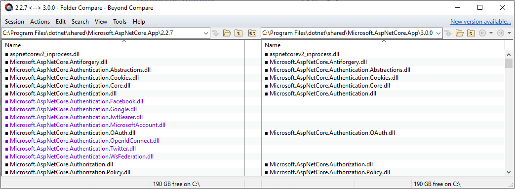 shared framework assemblies comparison