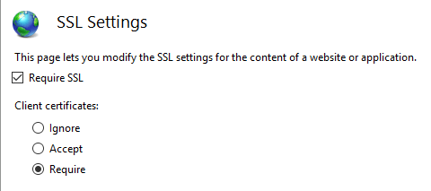 Client certificate settings in IIS