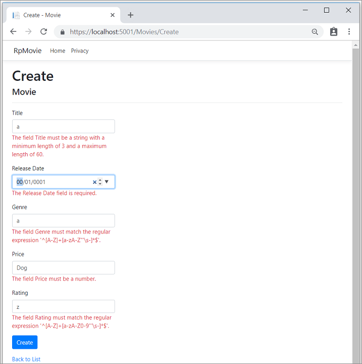 Movie view form with multiple jQuery client-side validation errors