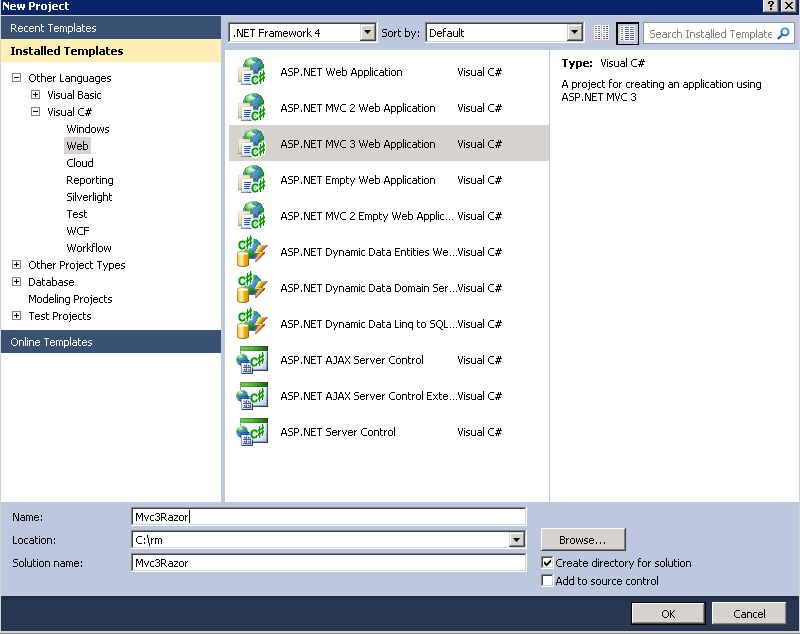 New MVC 3 project