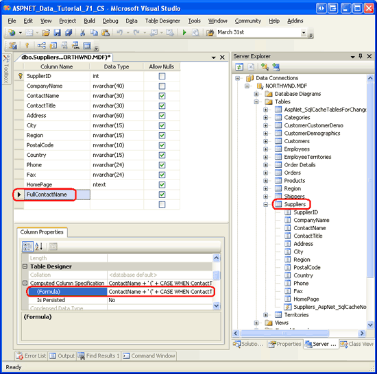 Add a Computed Column Named FullContactName to the Suppliers Table