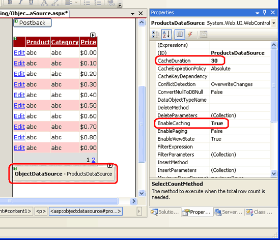 Configure the ObjectDataSource to Cache its Data for 30 Seconds