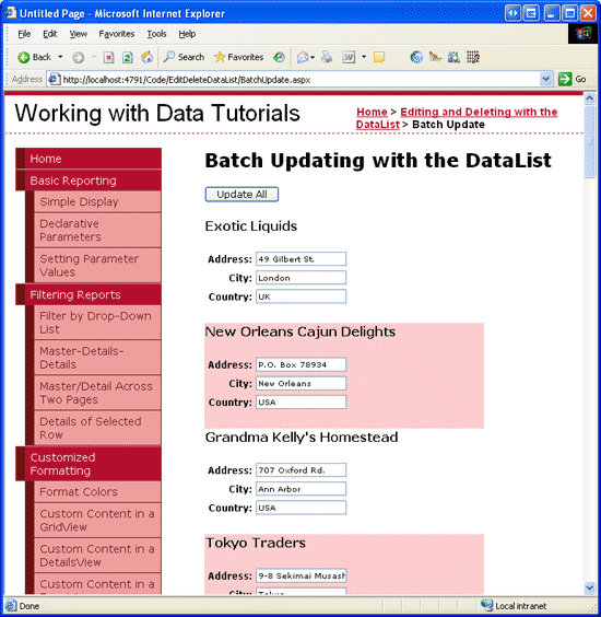 Each Item in a Fully Editable DataList can be Modified