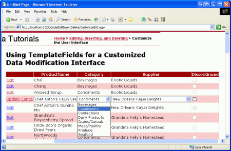 The Edited Product's Current Category and Supplier Values are Selected by Default