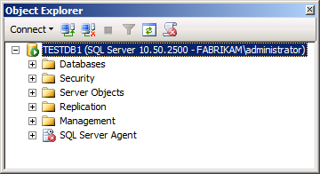 In the Object Explorer pane, right-click the parent server node (for example, TESTDB1), and then click Restart.