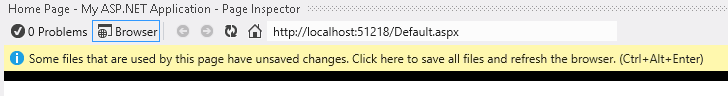 Screenshot of the Page Inspector browser showing the bar located below the address bar that is used to save the changes and reload the page.