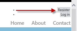 Screenshot displaying the upper right of the Page Inspector window showing the Register and Log in links as a bulleted list.