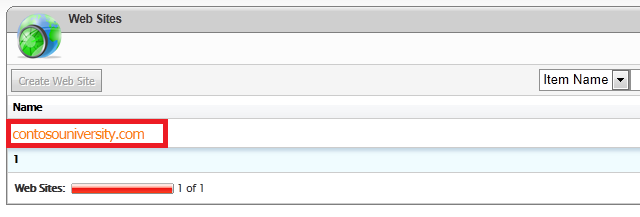 Control Panel selecting contosouniversity.com