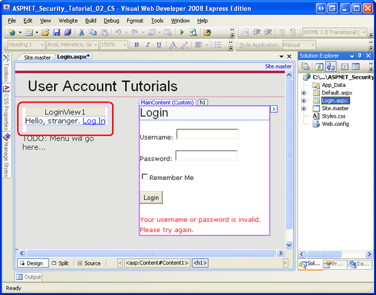The Login Page Shows the Default Content for the Master Page's LoginContent ContentPlaceHolder