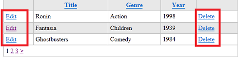 Movies page with Edit and Details links marked to show that they're not next to each other