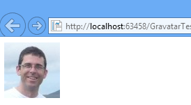 Screenshot of the web browser window showing the user-selected Gravatar image of a man with glasses.