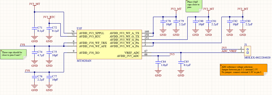 MT3620 Wi-Fi subsystem power connections