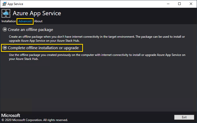 Complete offline installation in Azure App Service Installer