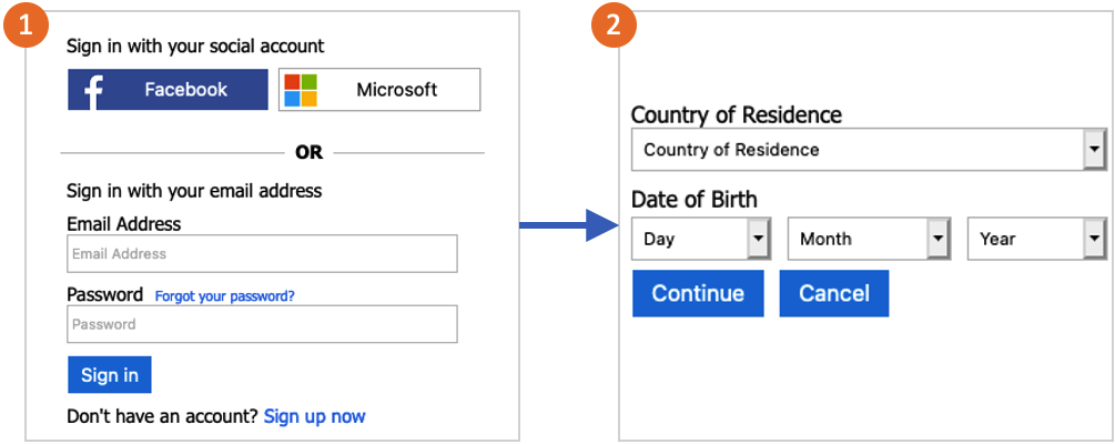 Screenshot of age gating information gather flow