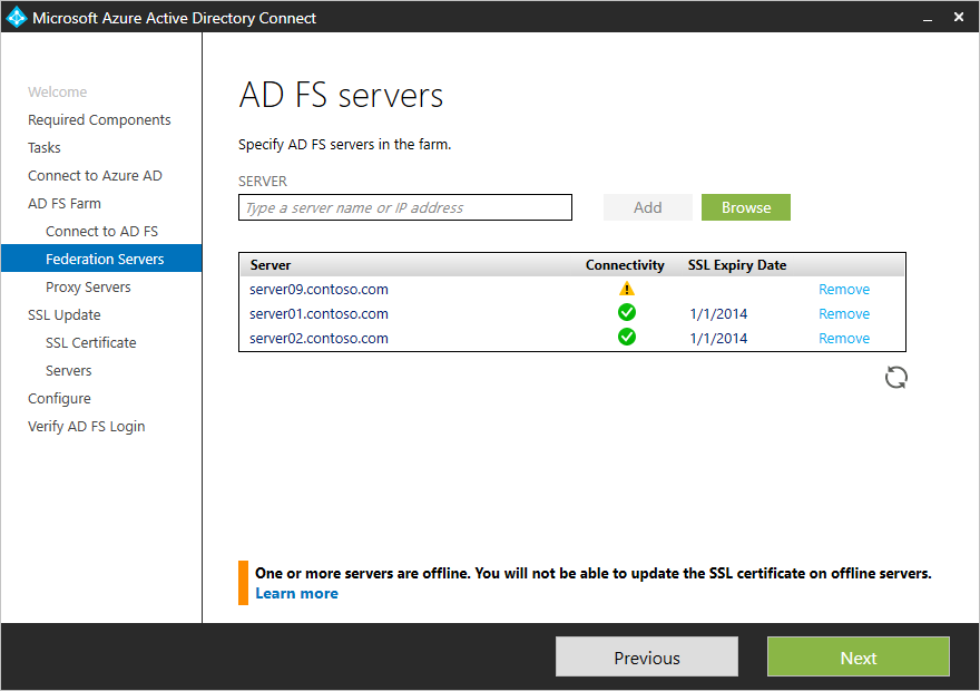 Offline server in list