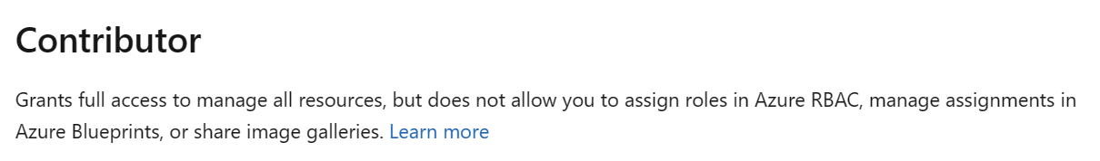 Screenshot of contributor built-in role description.