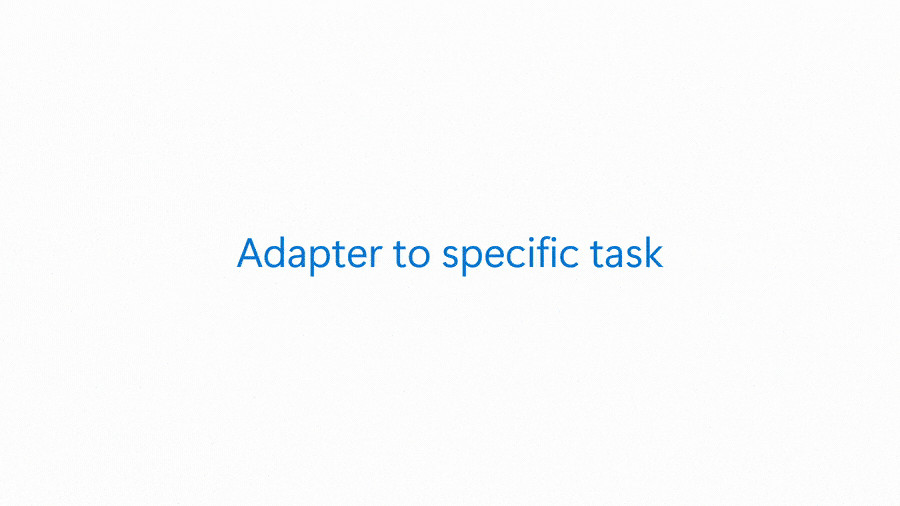 Animation of data flow through MedImageParse model showing image coming through the model paired with a task adaptor and turning into a set of segmentation masks.