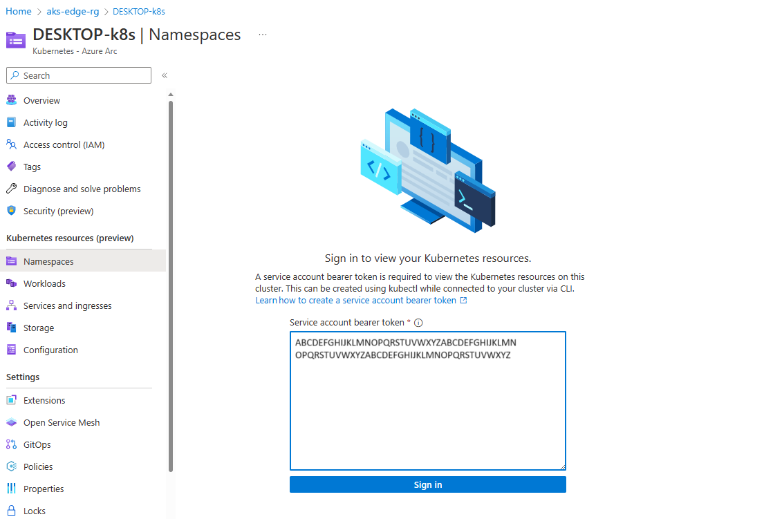 Screenshot showing where to paste token in portal.