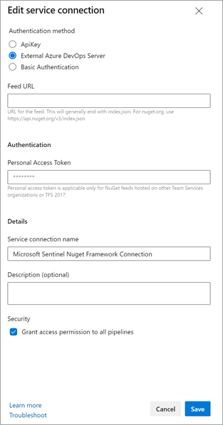 Screenshot of how to edit a service connection.