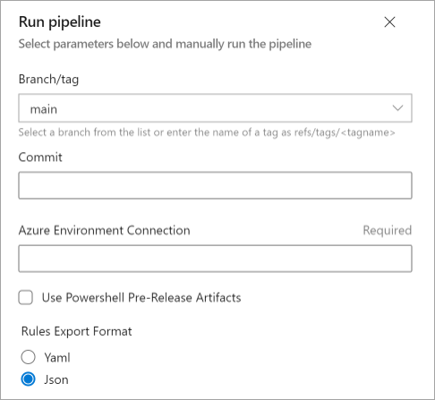 Screenshot of how to choose a branch for exporting the artifacts.