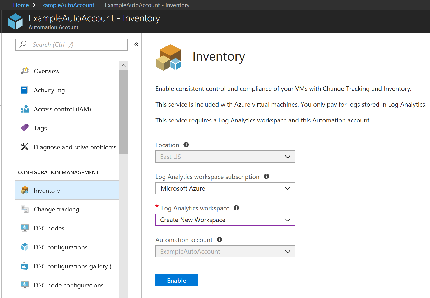 Inventory configuration banner