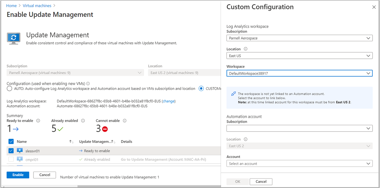 Select workspace and account