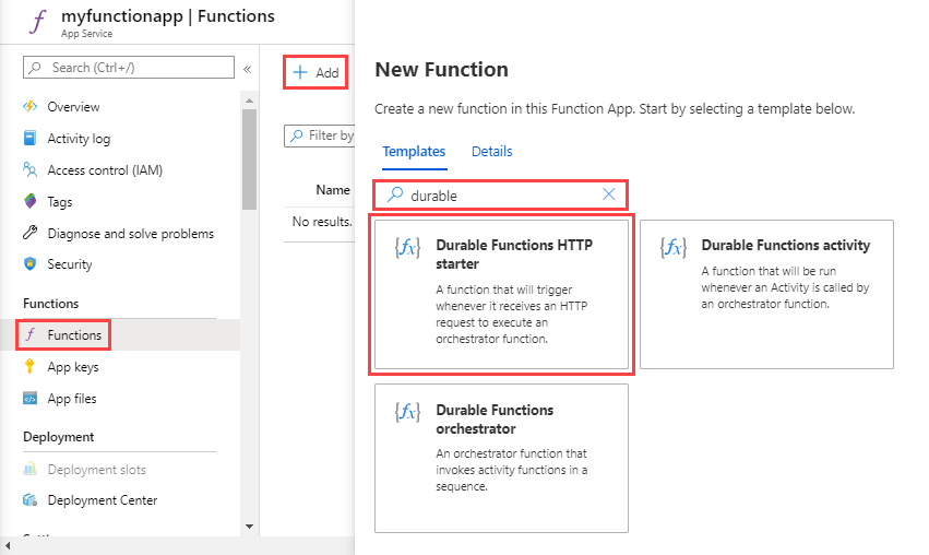 Select Durable Functions HTTP starter