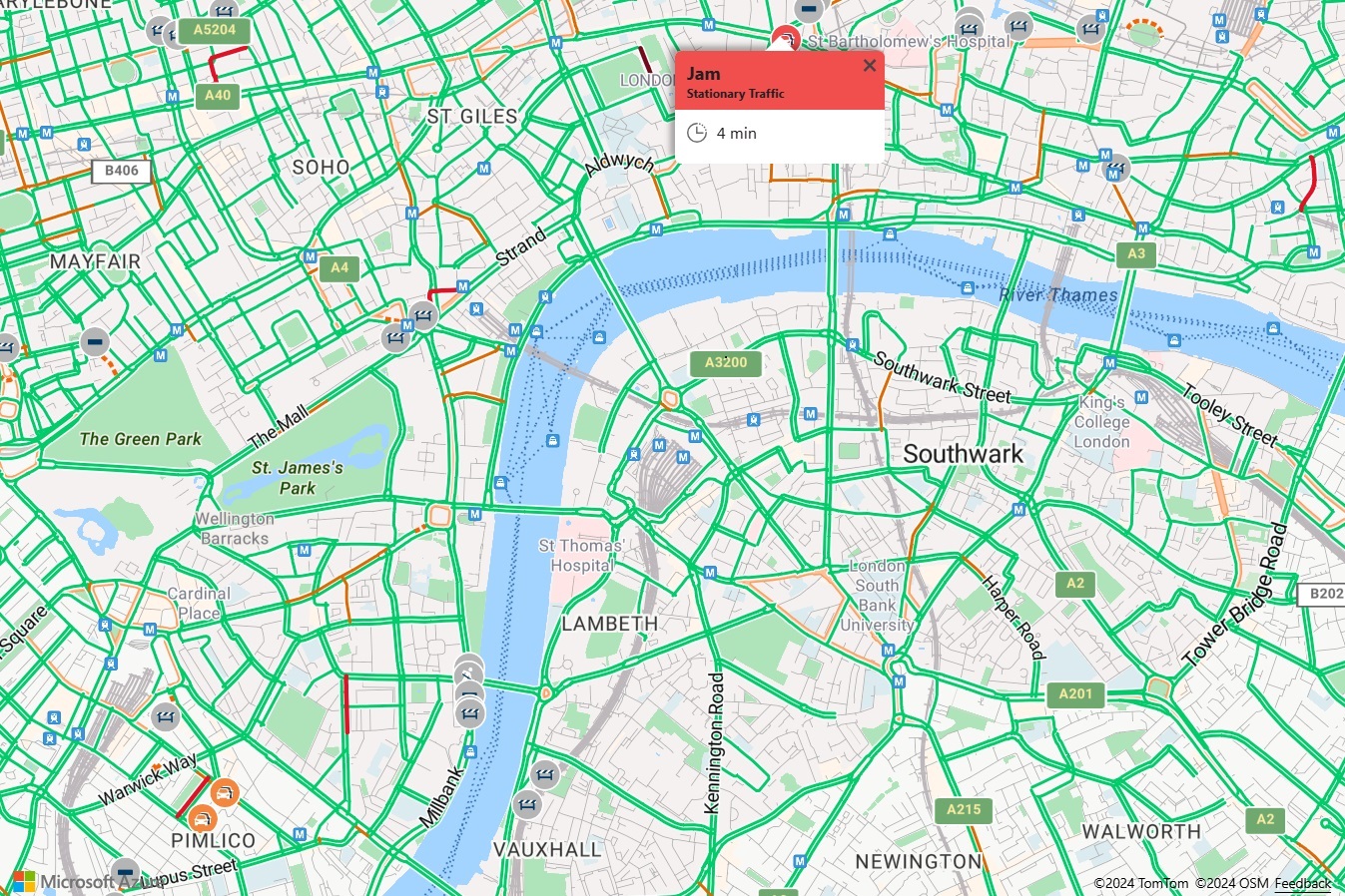 Azure Maps traffic popup
