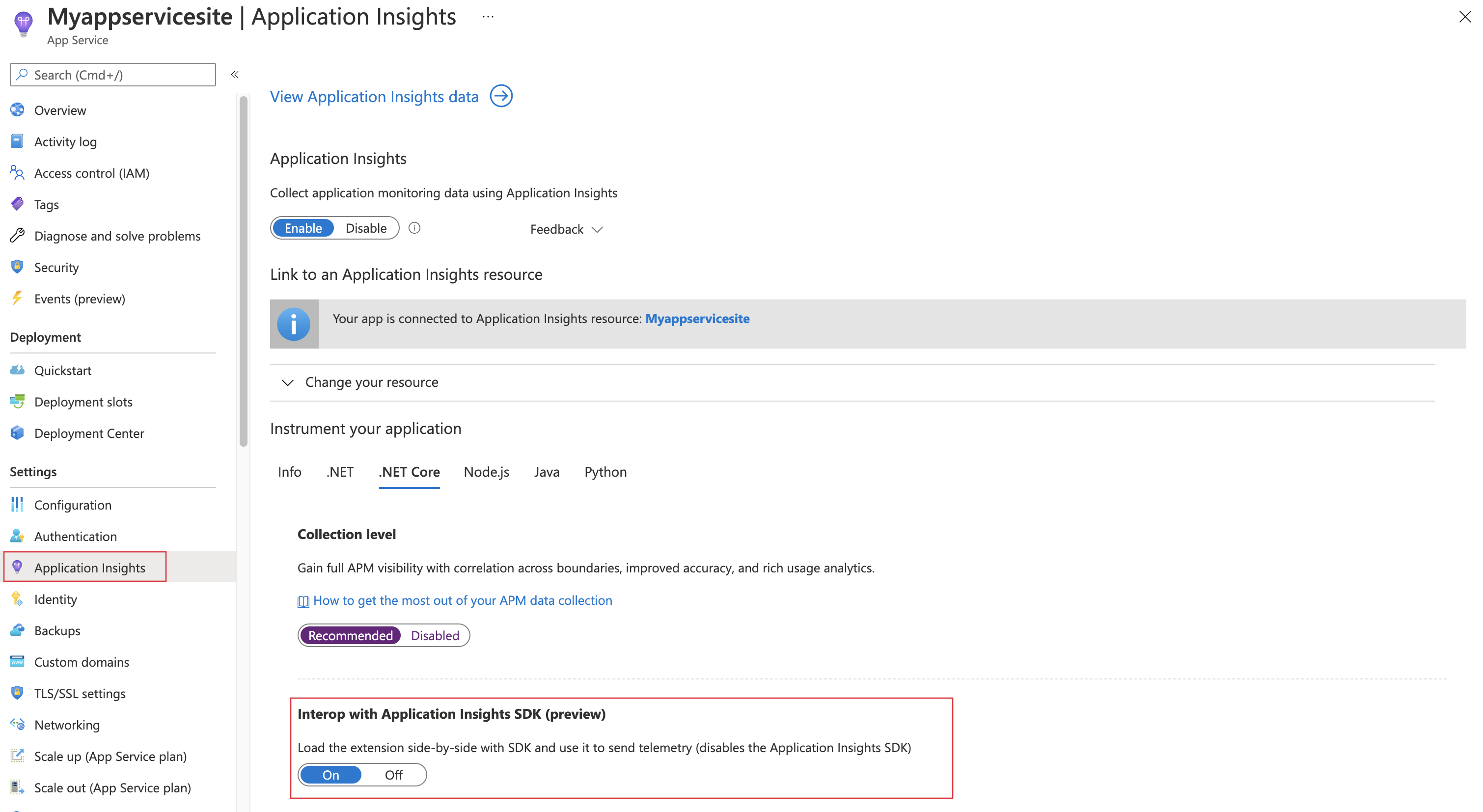  Screenshot that shows the interop setting enabled.