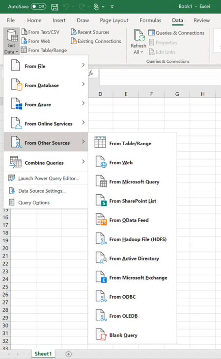 Import from blank in Excel option