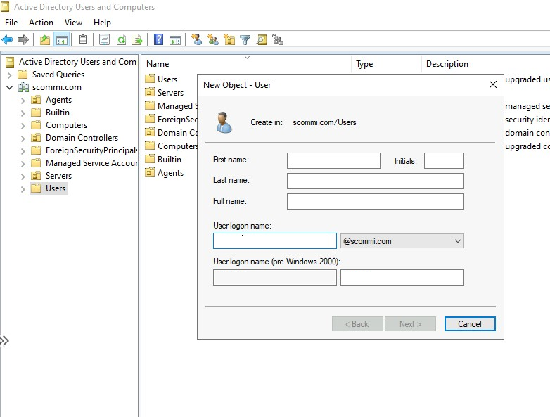 Screenshot that shows Active Directory users.