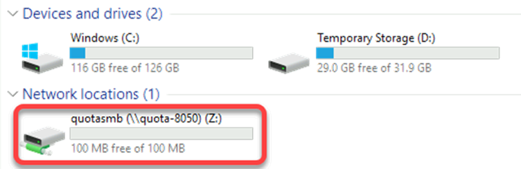 Screenshot showing user view of user quota and consumption.