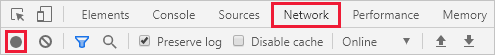 Screenshot that shows how to record the network log in Chrome.