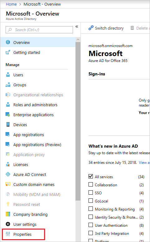 select Azure AD properties