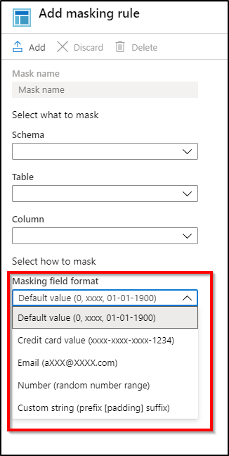 Screenshot that shows the sensitive data masking categories under the Select how to mask section.