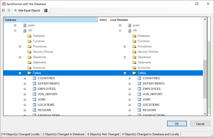 Screenshot that shows Synchronize with the Database review.