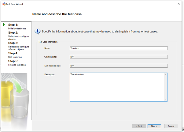 Screenshot that shows step to initialize a test case.