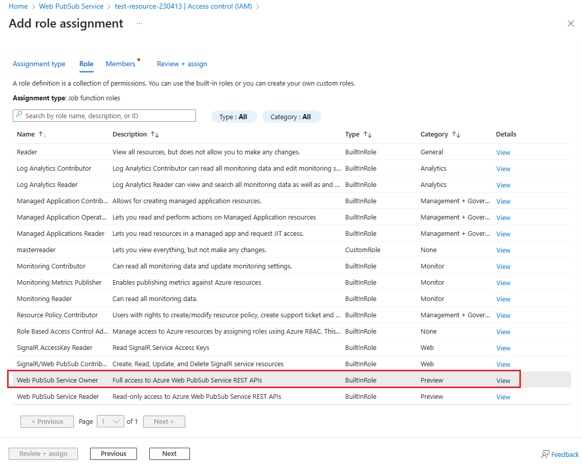 Screenshot that shows adding a role assignment.