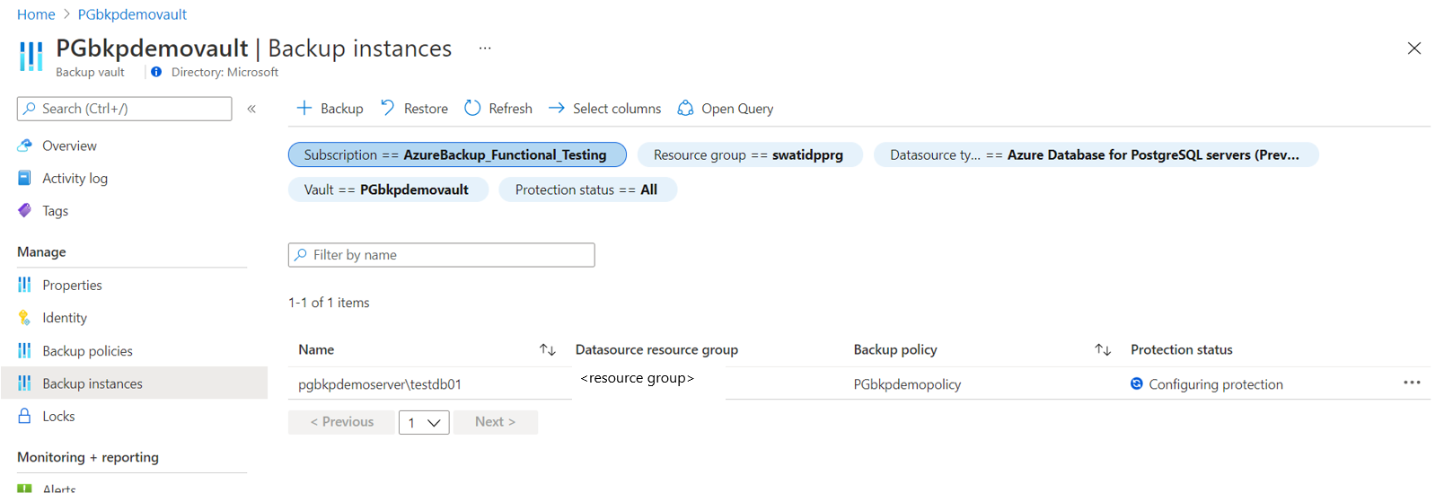 Screenshot showing the backup configuration submission and tracking progress.