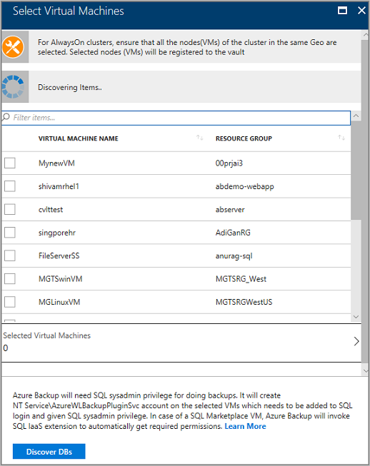 Backup is pending during search for DBs in VMs