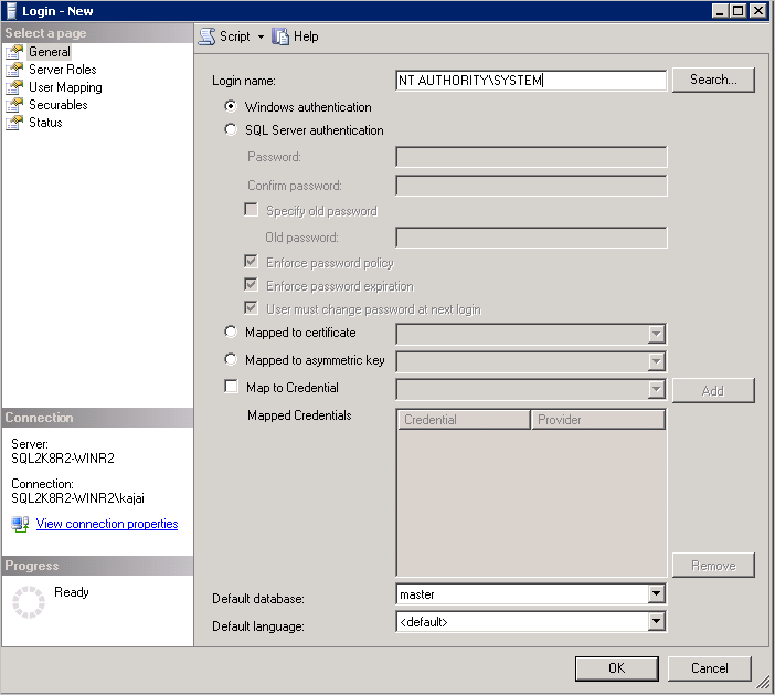 Login name for SSMS