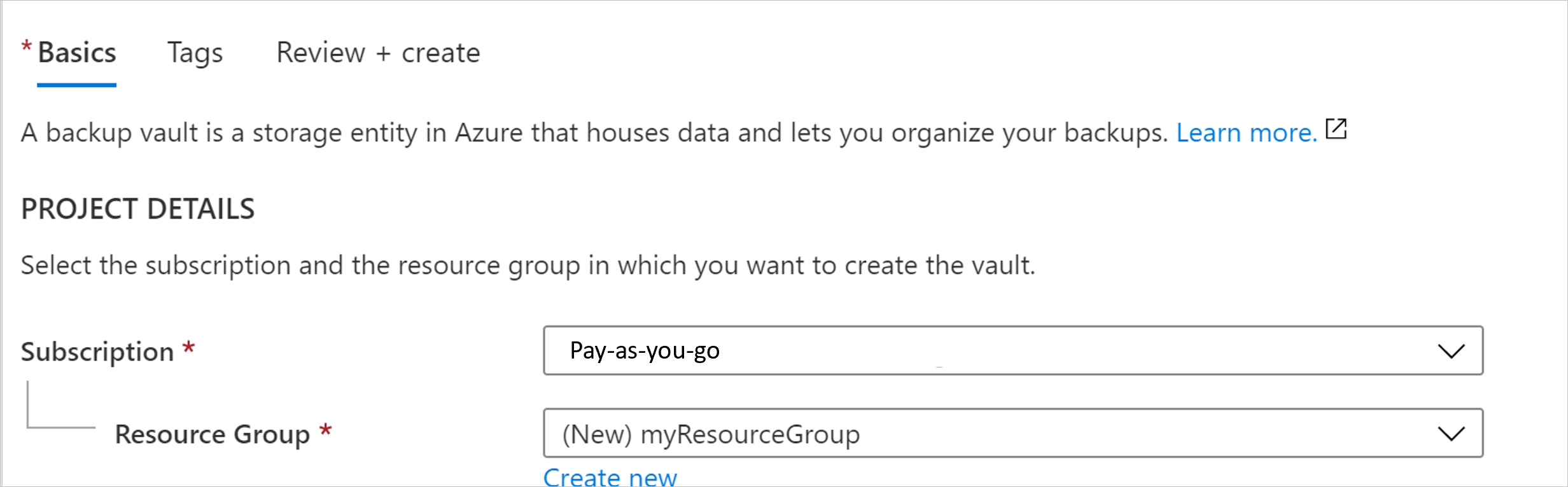 Create new resource group