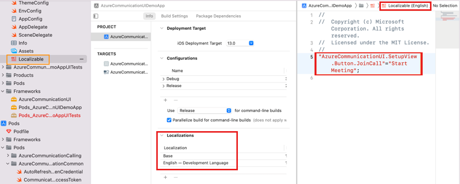 Screenshot that shows an iOS setup project.