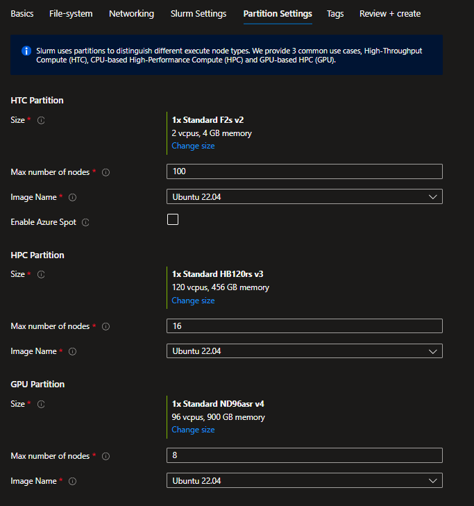 Screenshot of the Partition Settings options